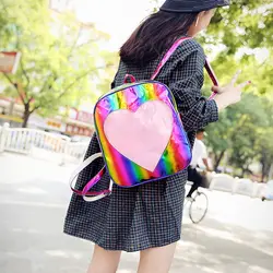 Harajuku, прозрачный рюкзак с сердцем, Ita, женский рюкзак из искусственной кожи, радуга, конфеты, школьные сумки для девочек-подростков