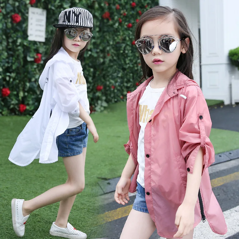 

Girls cardigan sun protection clothing summer new children's clothing sunscreen clothing girls hooded jacket