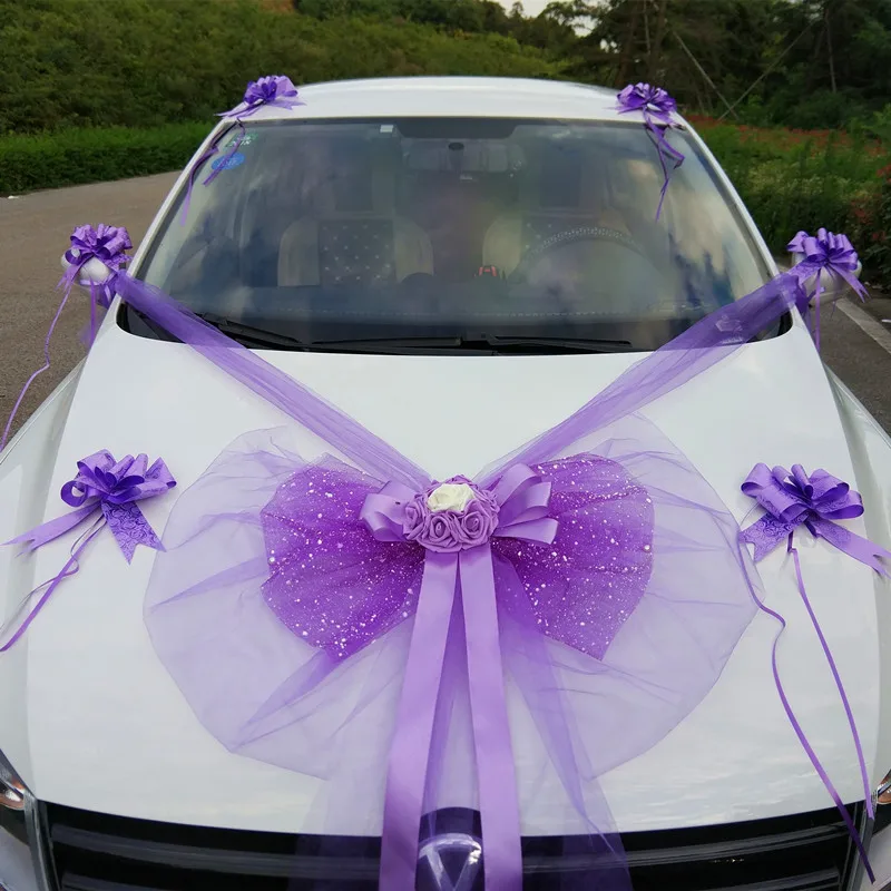 Wedding Decoration Car Flowers Artificial Organza Bow Rose Foam Flower Ribbon Wedding Decorative Garlands Set Wreath Table