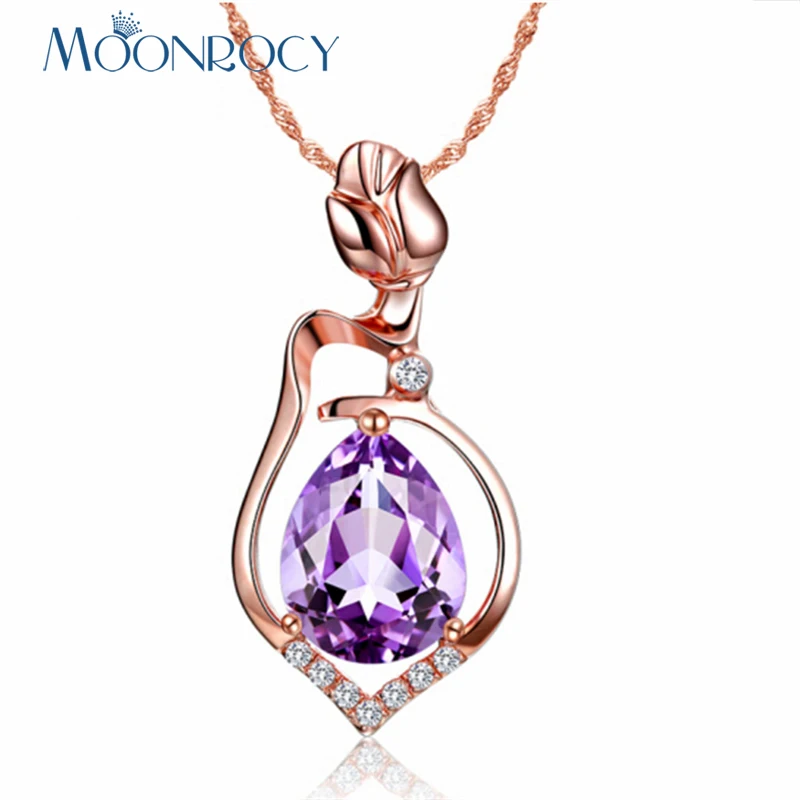 MOONROCY Роза золотой, Серебряный Цвет кубический цирконий CZ фиолетовый кристалл Цепочки и ожерелья Чокеры ювелирные изделия оптовая продажа