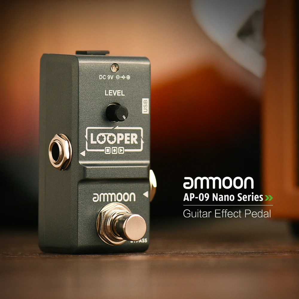 

ammoon AP-09 Nano Loop Guitar Effect Pedal Looper Guitar Pedal Unlimited Overdubs 10 Minutes Recording with USB Cable