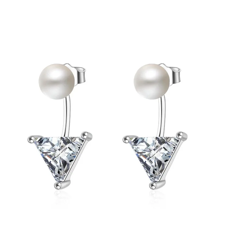

Geometric Trigonal Zircon Stud Earrings for Women Fashion Mini Crystal Pearl Earrings Angel Best Wedding Party Gift Jewelry