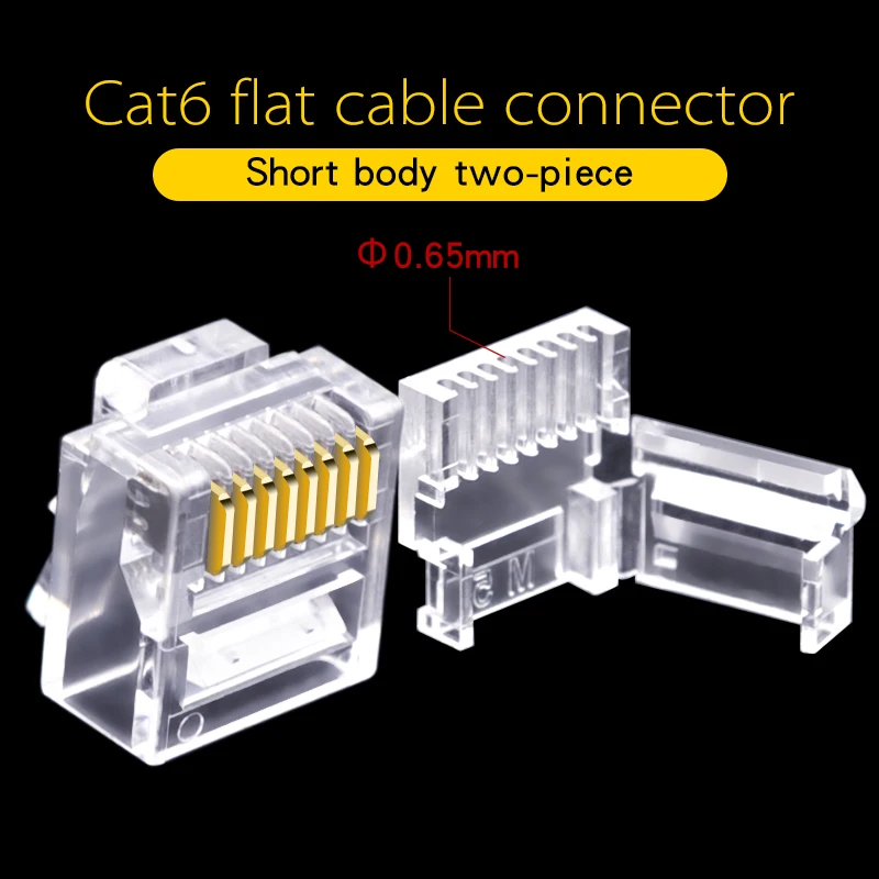 Cncob-conector de Rede Modular Utp Corpo Curto Peças Cabo Plano Rj45 8p8c Ficha de Computador 50 Pcs - Imagem 3