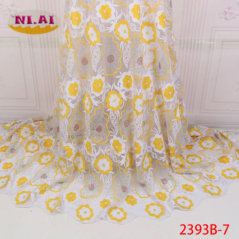 

Newest African Lace Fabric Yellow French Lace Fabric 2018 High Quality Lace Nigerian Lace Fabrics For Aso Ebi Dress XY2393B-7