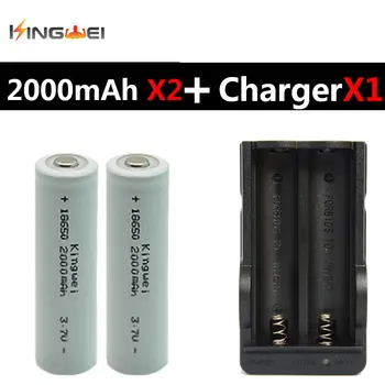 

HOT SALE New KingWei 18650 Double Charger EU US Plug With 2 X 18650 Battery 3.7v 2000mAh Rechargeable Li-ion Battery