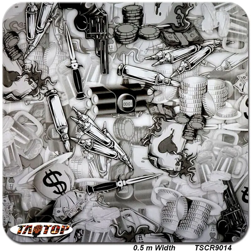 

iTAATOP TSCR9014 0.5m *2M Top bullet black and transparent hydrographic film water transfer printing film hydro dipping film