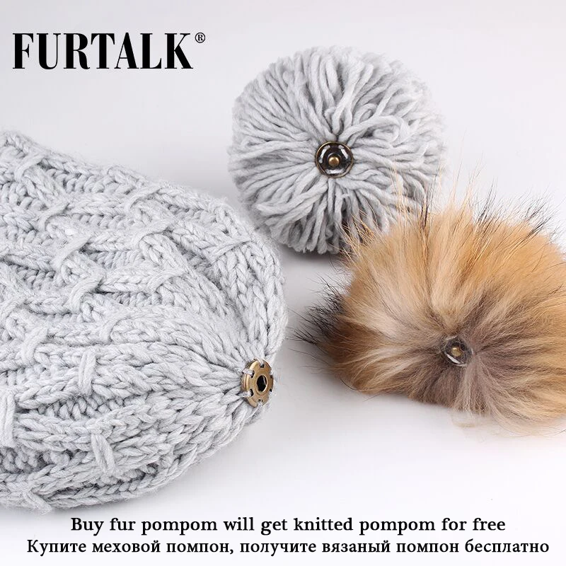 FURTALK зимняя женская шапка шарф вязаный комплект и снуд для девочки шапки с