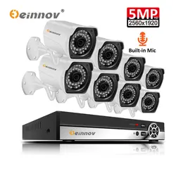 Einnov видеонаблюдения POE 8CH 5MP HD CCTV комплект камеры видеонаблюдения безопасности набора Камера Системы Беспроводной с Auido Запись P2P ИК H.265