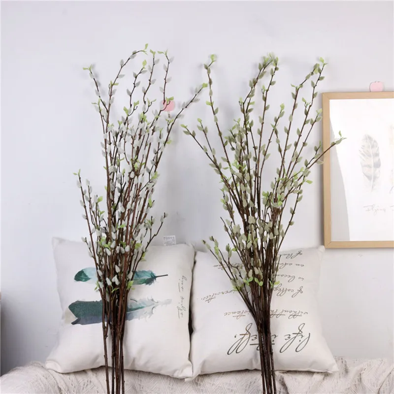 Flone Artificial Silver Willow Fruit Simulation Plant Tree Branch Silver Willow Flower Wedding Home Party Decor Art Arrangement (14)