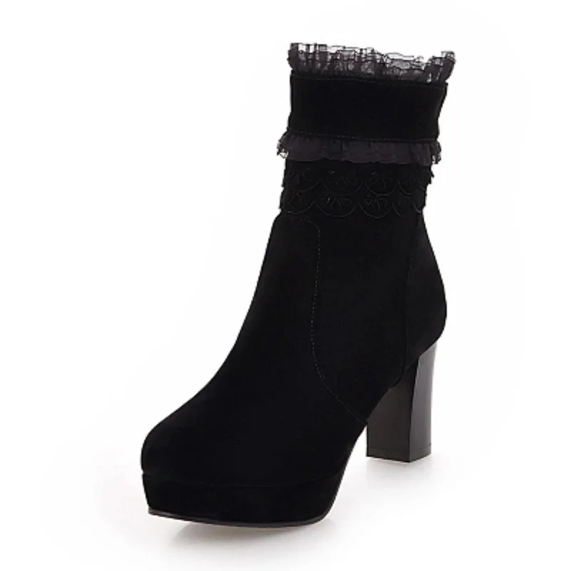 

2018 autumn and winter new short boots women's high heel thick with waterproof platform lace fashion sexy women's boots