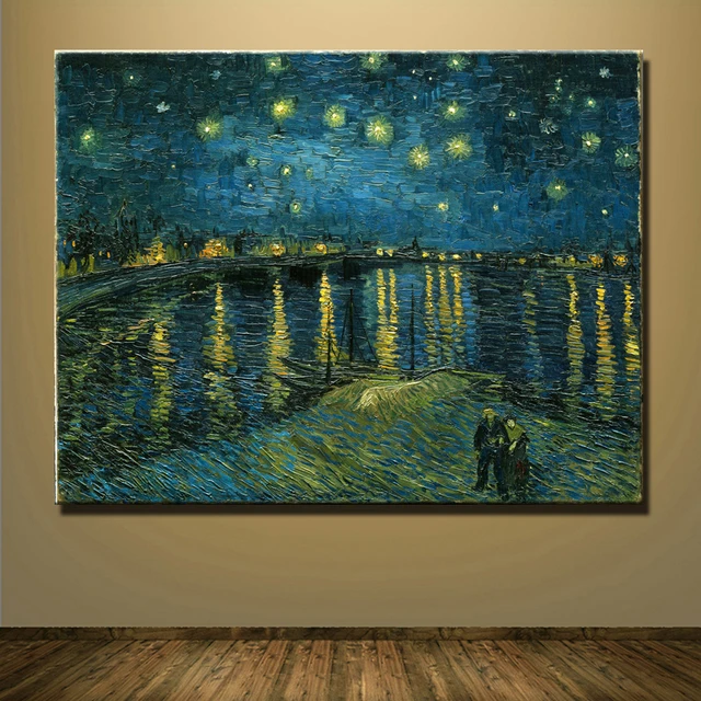 Бесплатная Доставка Знаменитой Картины Звездная Ночь Винсента Ван Гога картина маслом Пейзаж Напечатаны На Холсте wall art