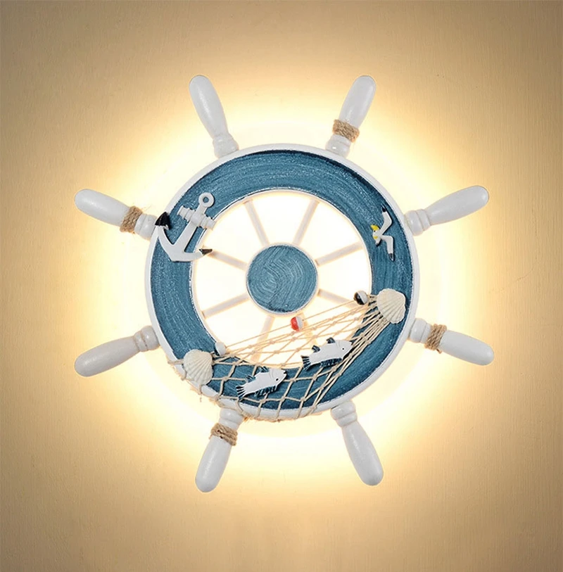 Creative Rudder Wall Lamps Mediterranean Style Bedroom Children Kids Room Corridor Sitting Room Decorative Cartoon Wall Light (1)