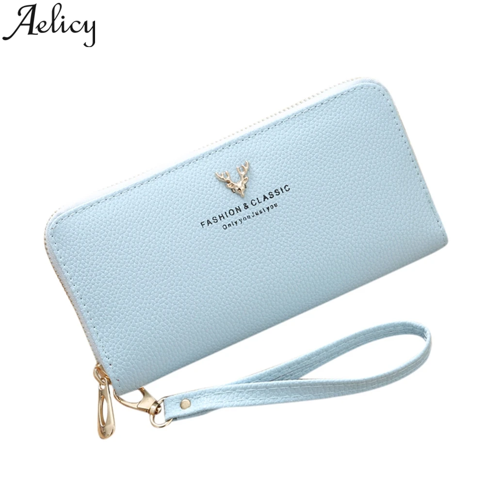 

Aelicy 2019 Fashion Lychee Solid Color Ladies Wallet Brand Wallet Ladies Long Zipper Coin Purse Wallets Women Luxury
