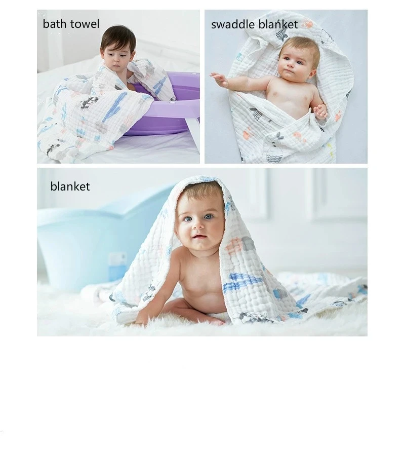 MuslinTree new cute design printing 105*105cm baby cotton towel toddler bath shower towel set