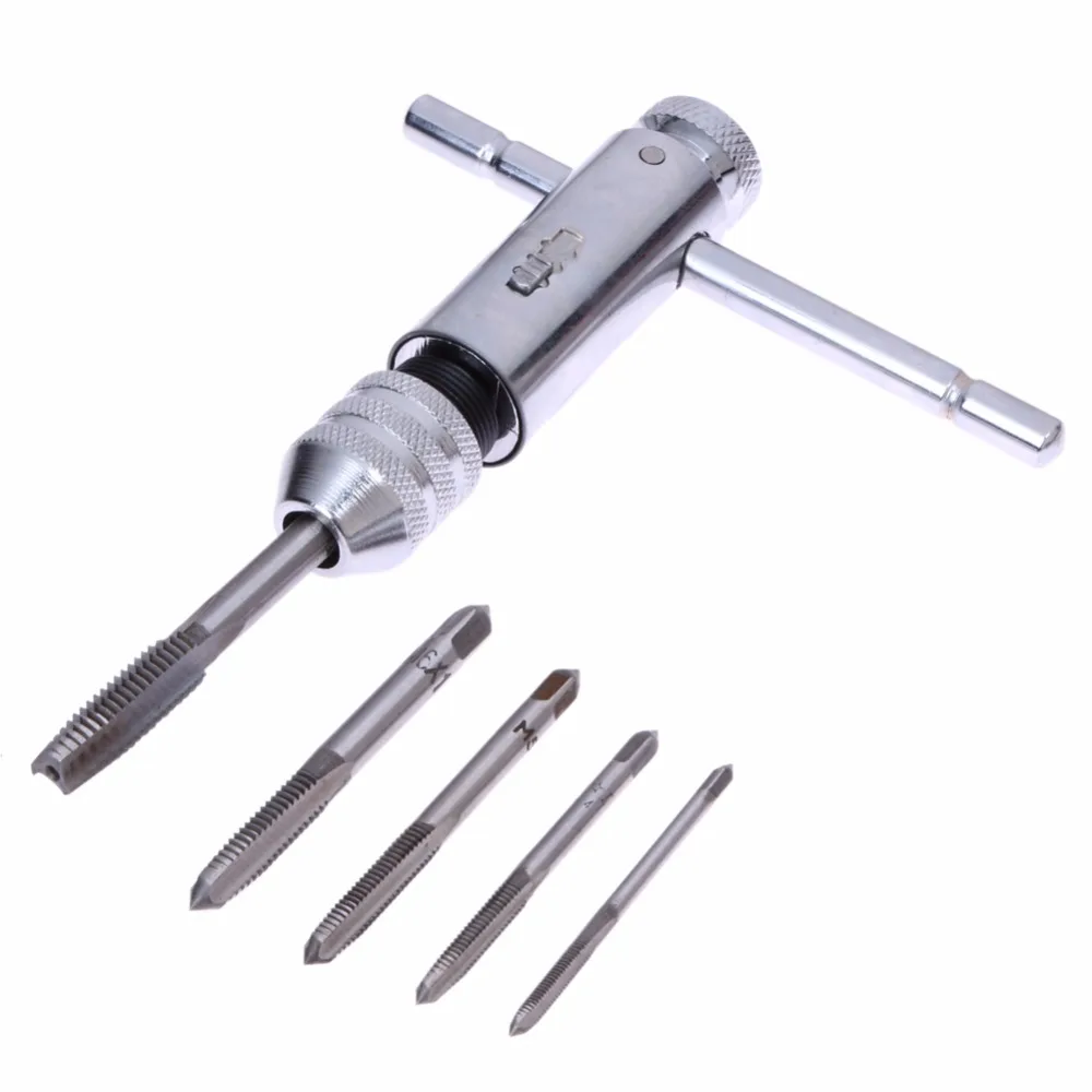 5Pcs/set M3 M8 T Handle Ratchet Tap Wrench Machinist Tool Screw Thread Plug Tap Machinist Tool
