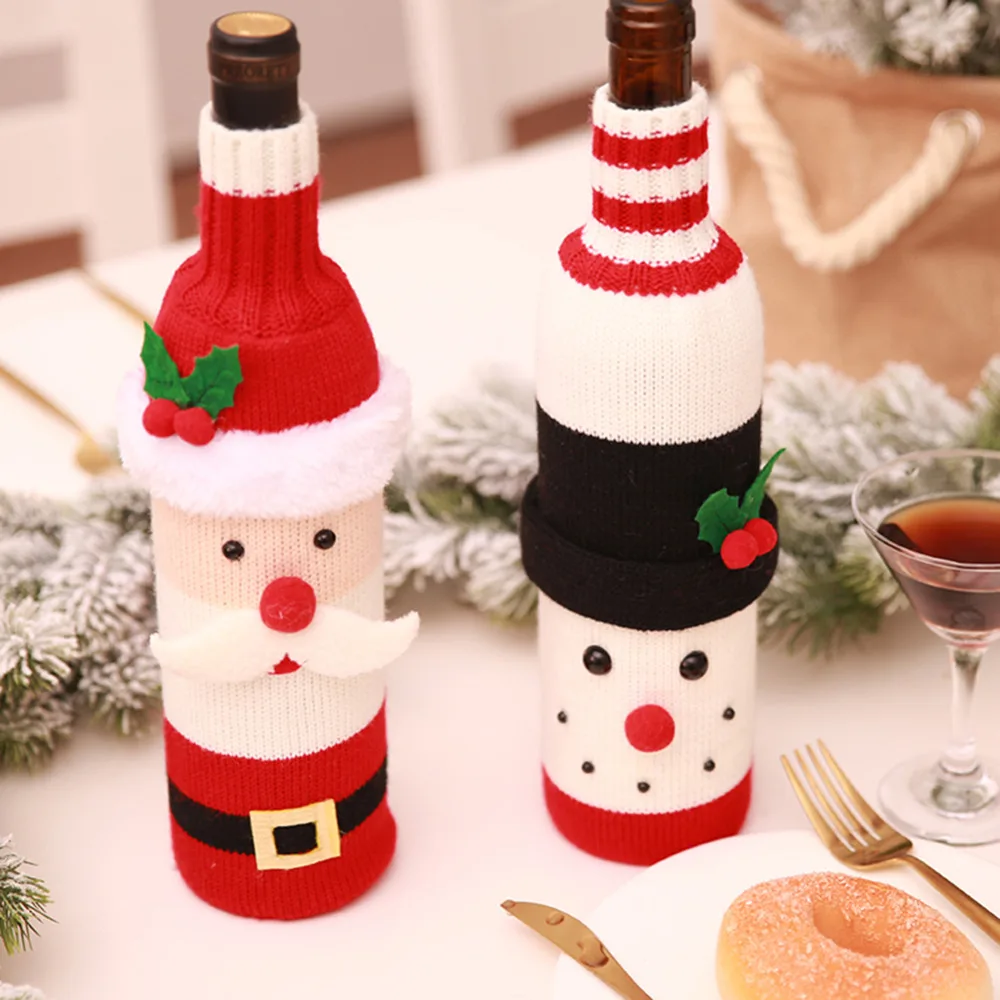 1 шт. Рождественский Санта-Клаус вязаная крышка для бутылки с красным вином для бара Рождественский снеговик для бутылки сумка декор для обеденного стола для дома
