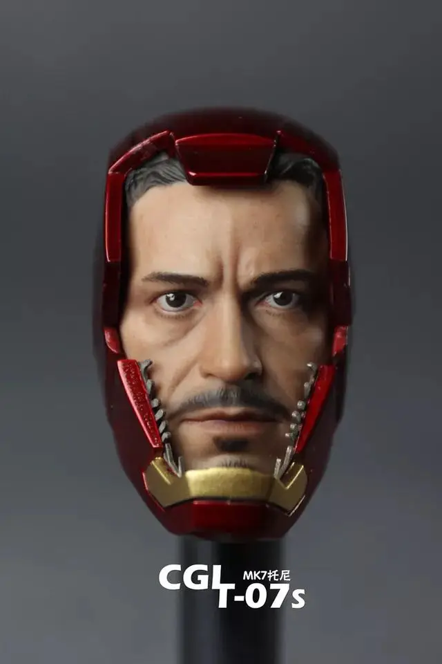 

CGLT-07 1/6th Scale Iron Man MK7 War Damaged Face Helmet Head Carvings for 12" Collectible Action Figure DIY