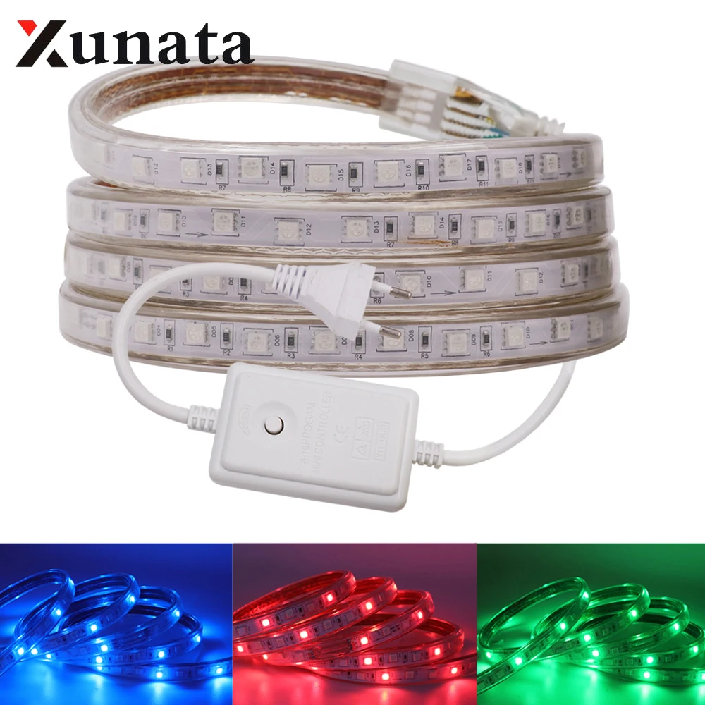 cheap 220V 5050 RGB Led Strip 60Leds m Horse Race Waterproof Flexible Tape LED Light With EU Switch 1m 100m