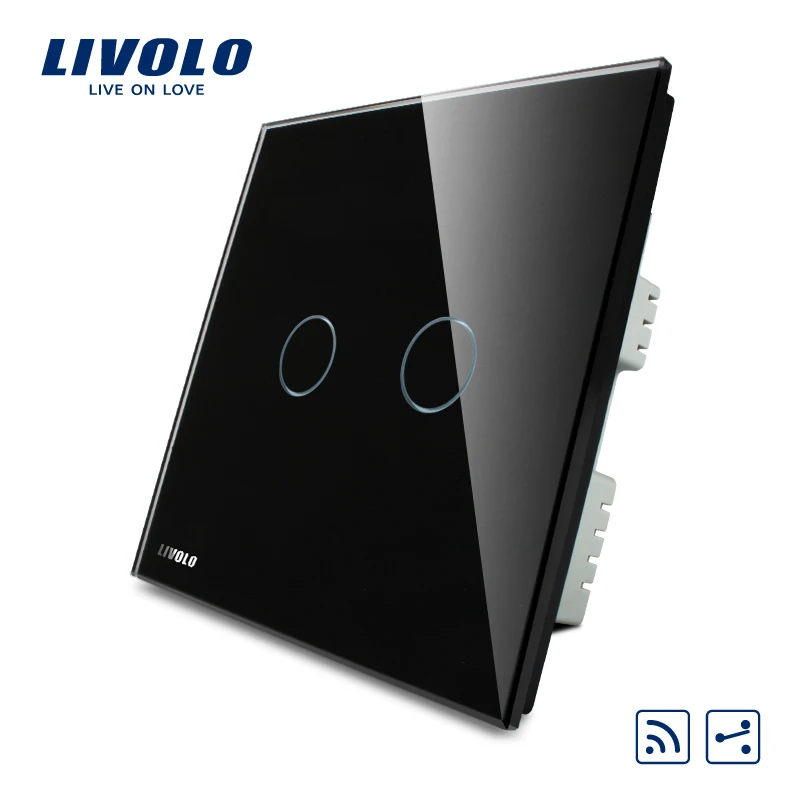 Livolo UK standard 2 банды 2way дистанционный домашний настенный светильник, белая кристальная стеклянная панель, VL-C302SR-61, без пульта дистанционного управления