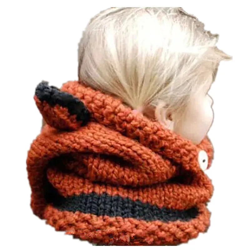 BomHCS/зимний шарф с лисой для девочек; шапка с воротником; шерстяная вязаная шапка; детская шапка