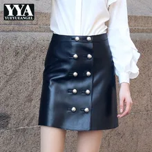 Роскошные брендовые из натуральной кожи овчины юбки для женщин для двубортный пикантные высокая Талия пояса из натуральной кожи тонкий прямой мини