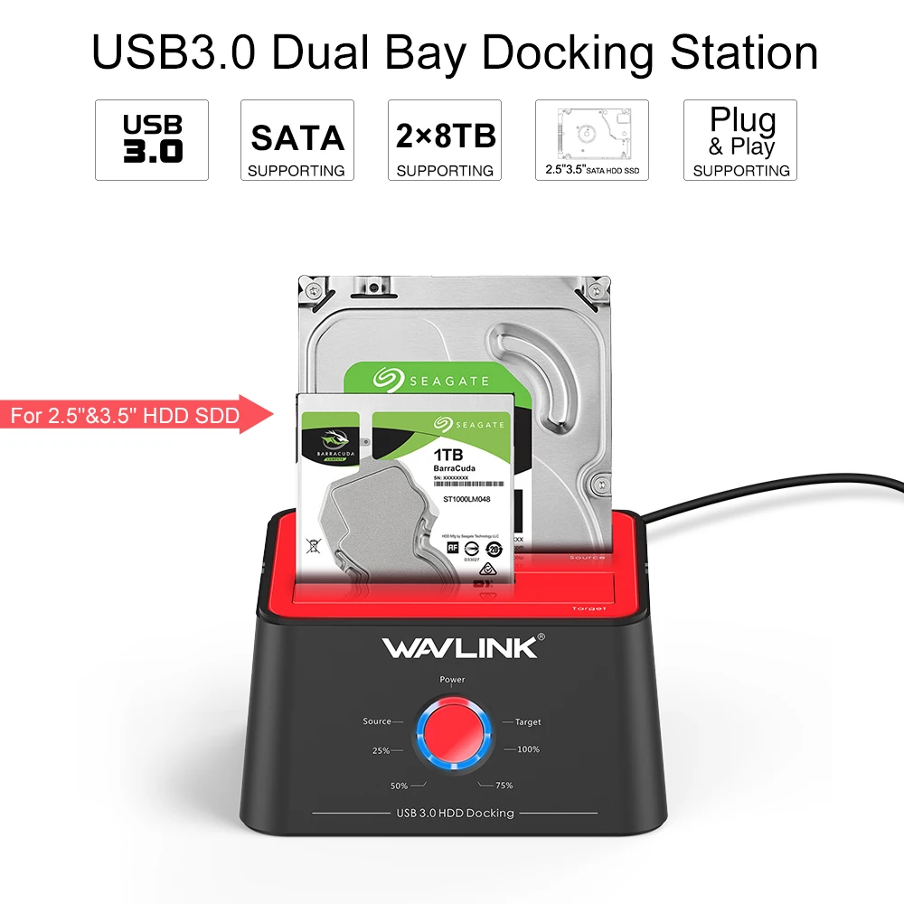 Двойной отсек SATA HDD док-станция USB 3,0 внешний жесткий диск Корпус для 2,5/3,5 дюймов HDD/SSD автономный клон fuction UASP