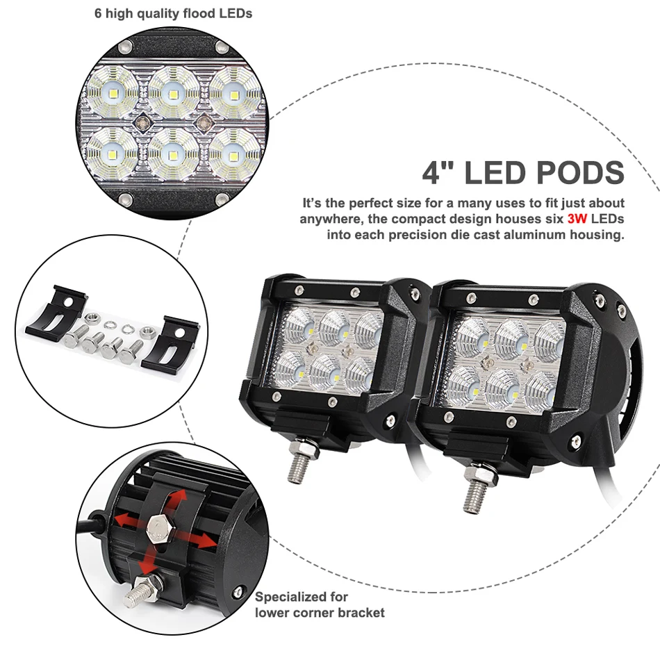 50/"INCH 288W Led Light bar Combo Mounting Brackets For Jeep Wrangler TJ 4/" 18W