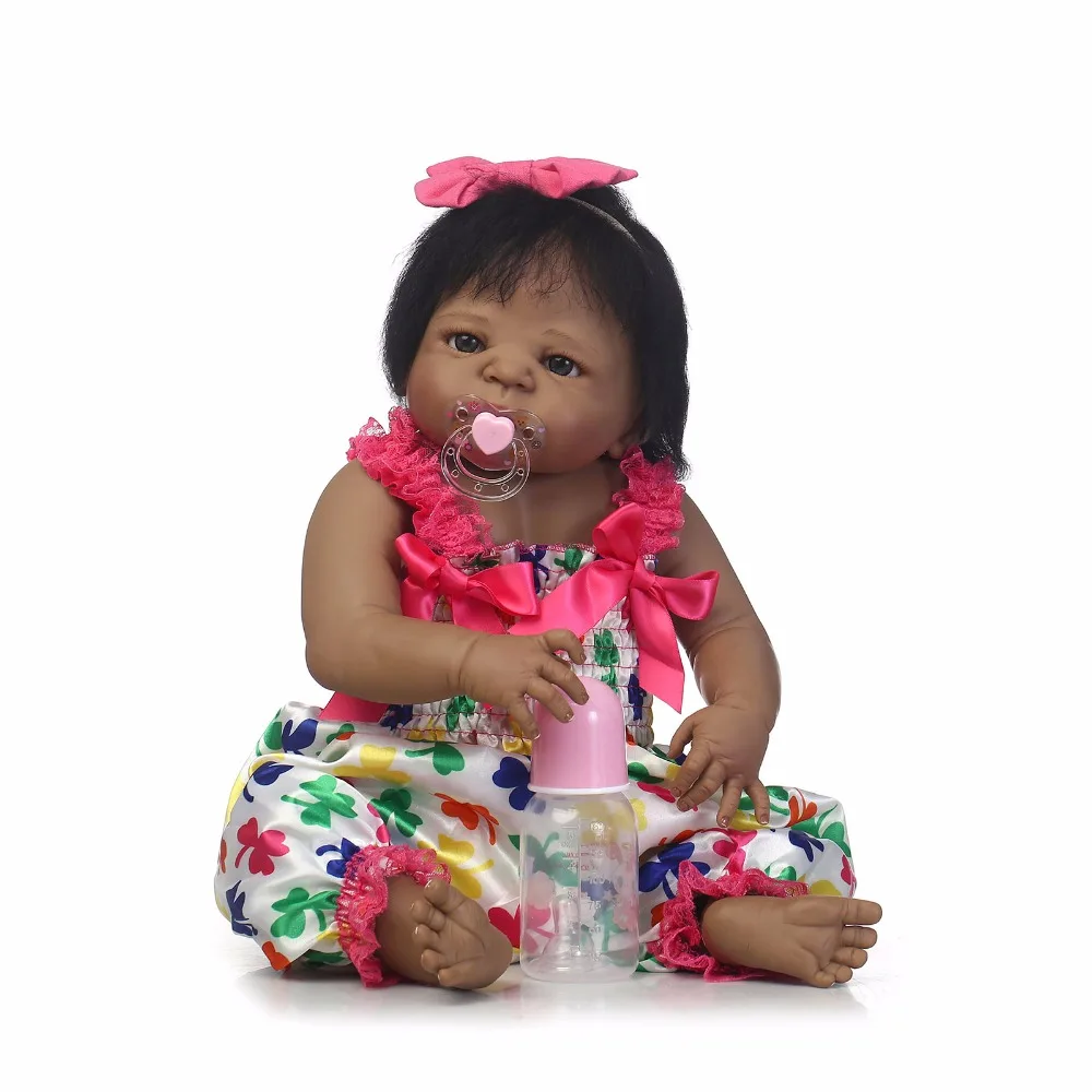 

Forrsdor 57cm black skin full silicone sumilation reality newborn baby girl kid festival gifts silicone reborn baby dolls