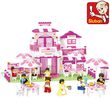 

B0150 SLUBAN Romantic Restaurant Model Building Blocks Enlighten DIY Figure Compatible Legoiung Girls Friends Toys For Children