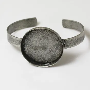 

Blank Open Bangle Findings with Round Deep Wall Bezel Cabochons Bases Cuff Bangle Bracelet DIY Settings Antique Silver Plated