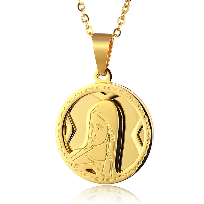 Католическое ожерелье Девы Марии Золотая цепь из нержавеющей стали круглая медаль Девы Guadalupe Кулоны ожерелье s для религиозного ювелирных изделий