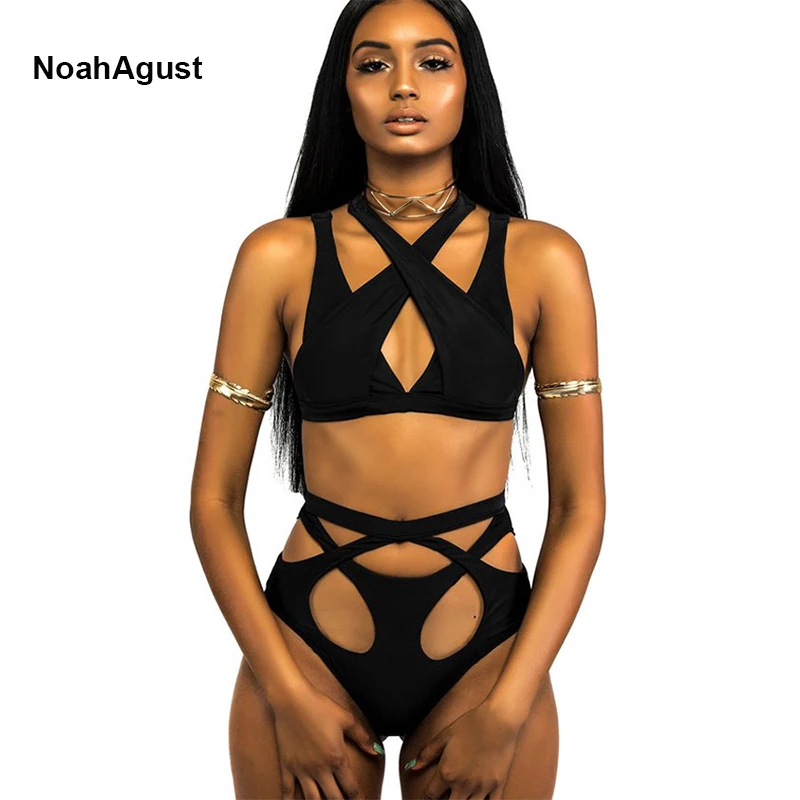 

2017 Ladies Cutout Sexy African Swimwear Women Bikini Set Push Up Biquini Halter Bandage Swimsuit High Waist Bikini Bathing Suit