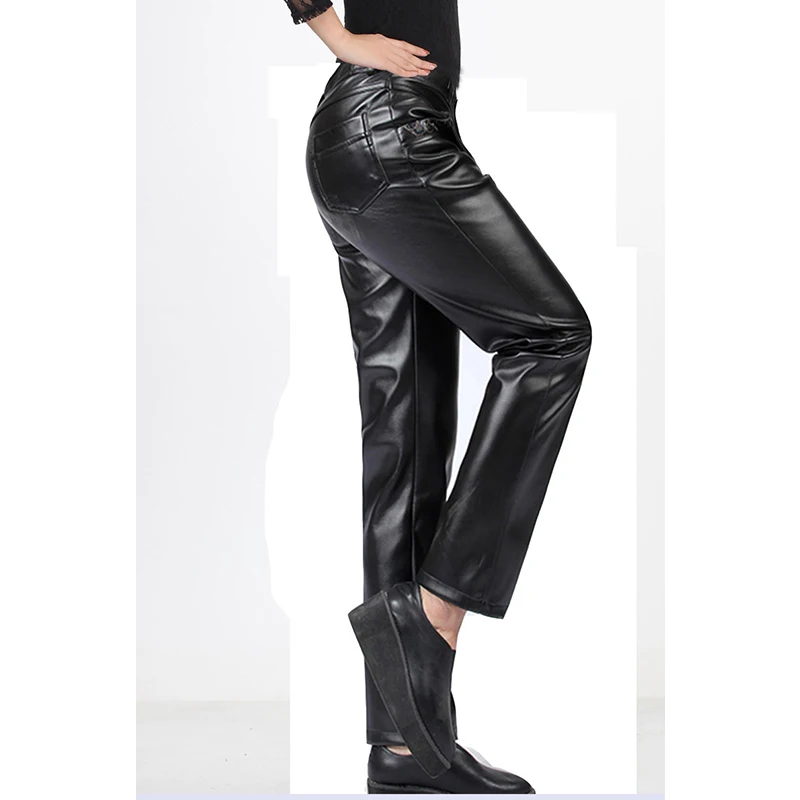 Женские кожаные брюки осенние и зимние pantalon taille haute femme большие размеры женские