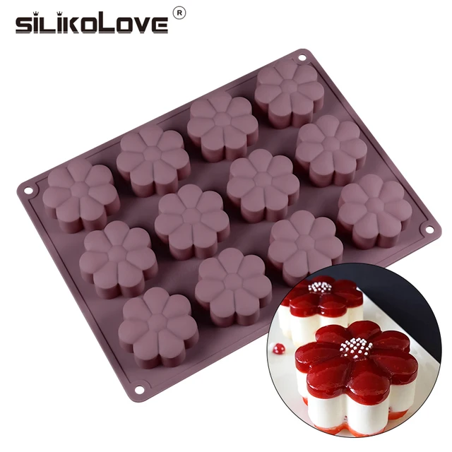 SILIKOLOVE 12Cavity Silicone Mold Flower Shape Cake Baking Cookie Mold