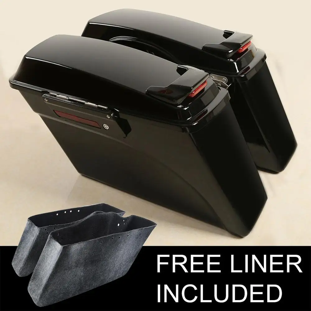 

Motorcycle Hard Saddlebags W/ LED Light Lid Spoiler + Latch Set For Harley Road King Electra Street 94-13
