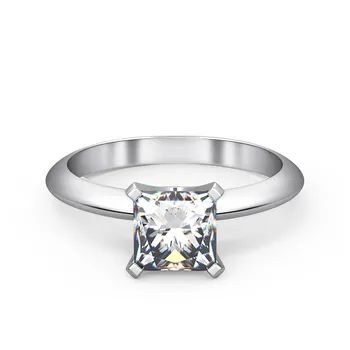 

1CT Brand Jewelry Ring Solitaire Princess Diamond Engagement Princess Jewellery Sterling Silver in White Gold Plated Brand Ring