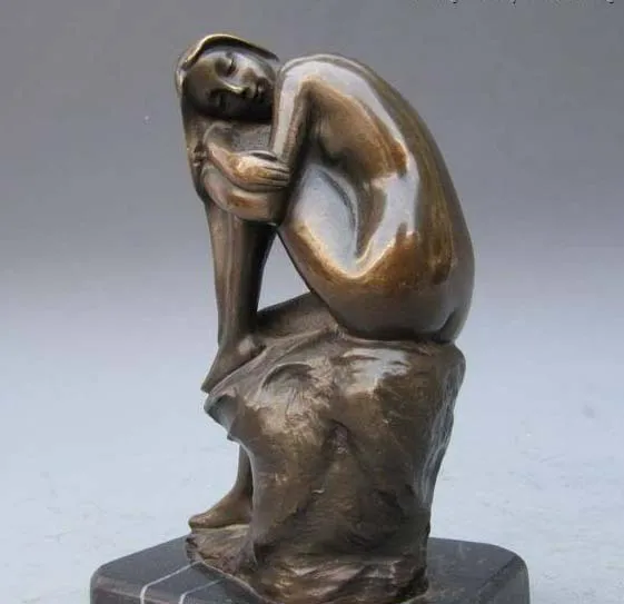 

Art statuary Pure Bronze Carve Seductive Posture Nude Woman On Stone