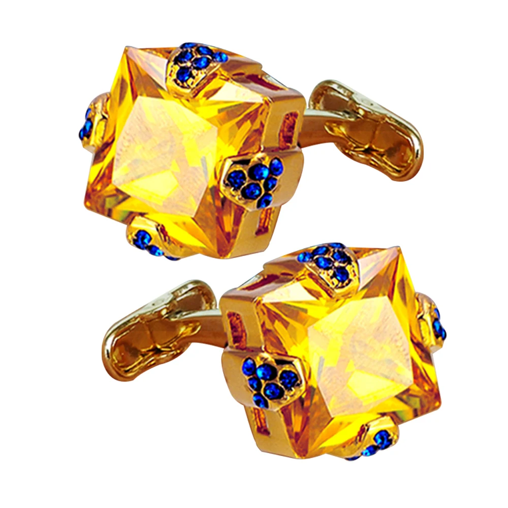 

Luxury mens cufflinks shirt cuff links shiny gold yellow crystal links cuff for mens wedding gift designer