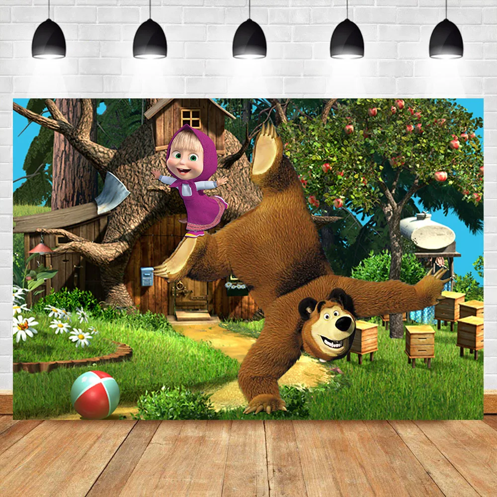 

NeoBack Cartoon Animal Theme Backdrop Little Girl and Bear Child Kids Birthday party Banner Photography Backdrops