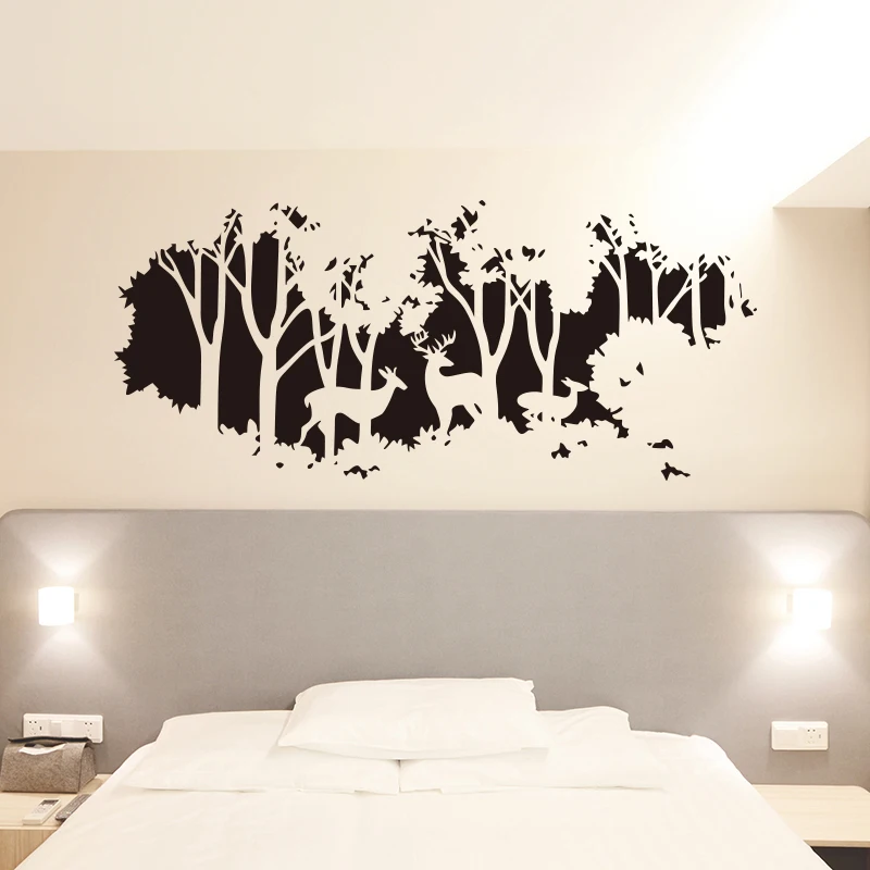

Large Size World Map Wall Stickers Deer In The Forest Of Trees Wall Sticker For Living Room Vinyl Home Decoration Mural Stickers