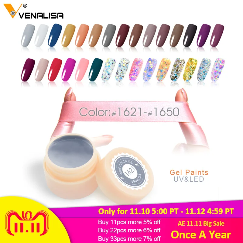 Glitter Color Gel CANNI Factory Venalisa UV LED Paint Gel 5ML 180 Pure Color Varnish Soak off Wrinkle UV LED Nail Painting Gel