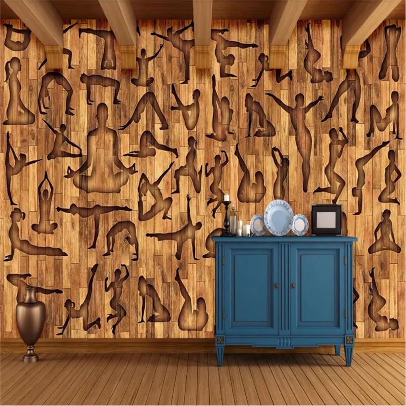 Custom 3D Wallpaper Fitness Yoga Leisure Club Wood Texture Background Wall Painting - Silk Waterproof Material... Custom 3D Wallpaper Fitness Yoga Leisure Club Wood Texture Background Wall Painting - Silk Waterproof Material...