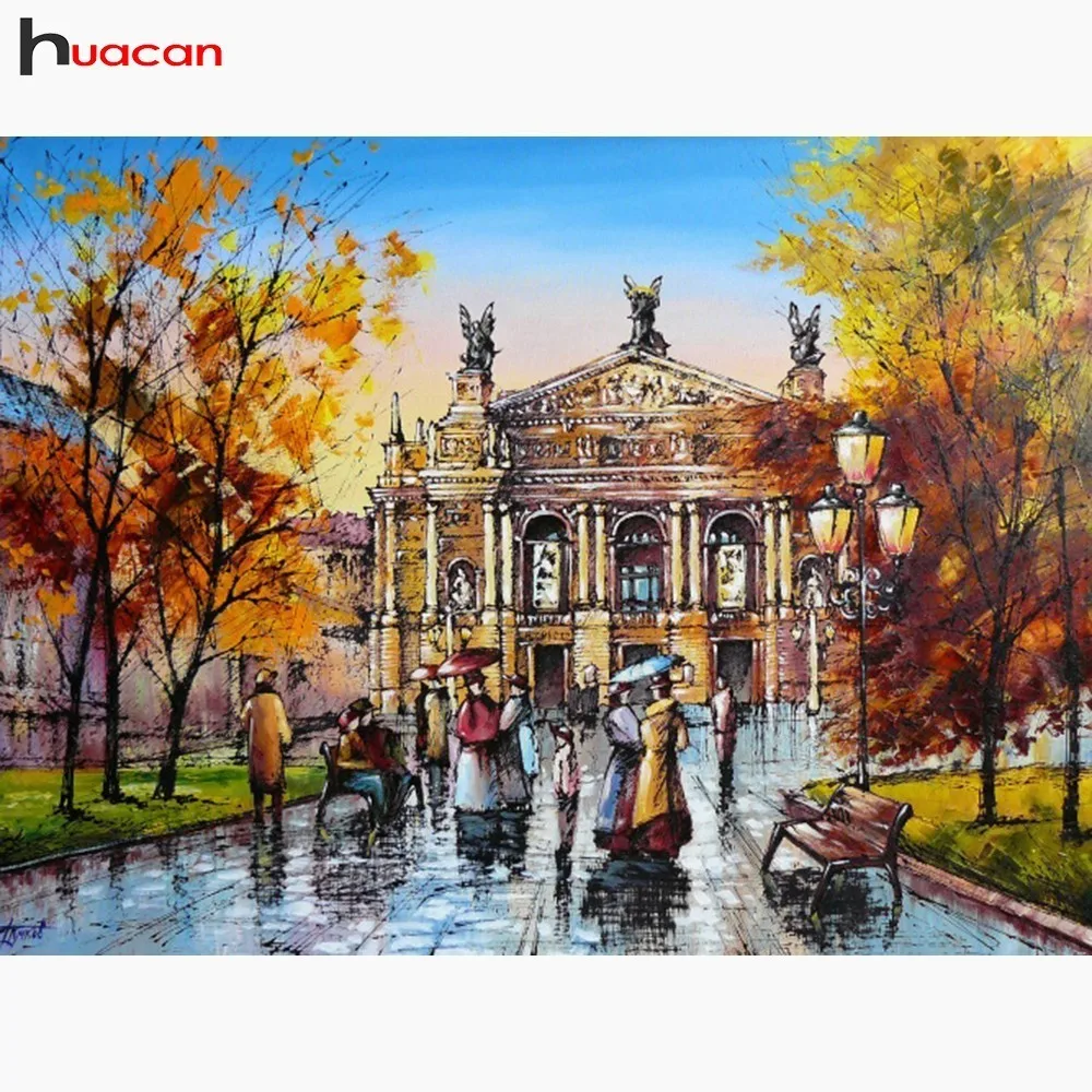 

HUACAN Diamond Mosaic Landscape Full Drill Square 5D DIY Diamond Painting Rain Picture Of Rhinestone Home Decoration
