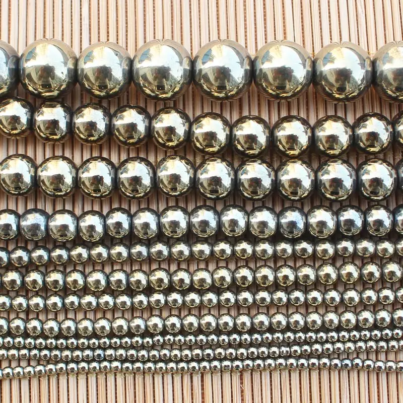

Natural Hematite Electroplate Pyrite Round Loose Beads 15inch Wholesale For DIY Jewellery Free Shipping !