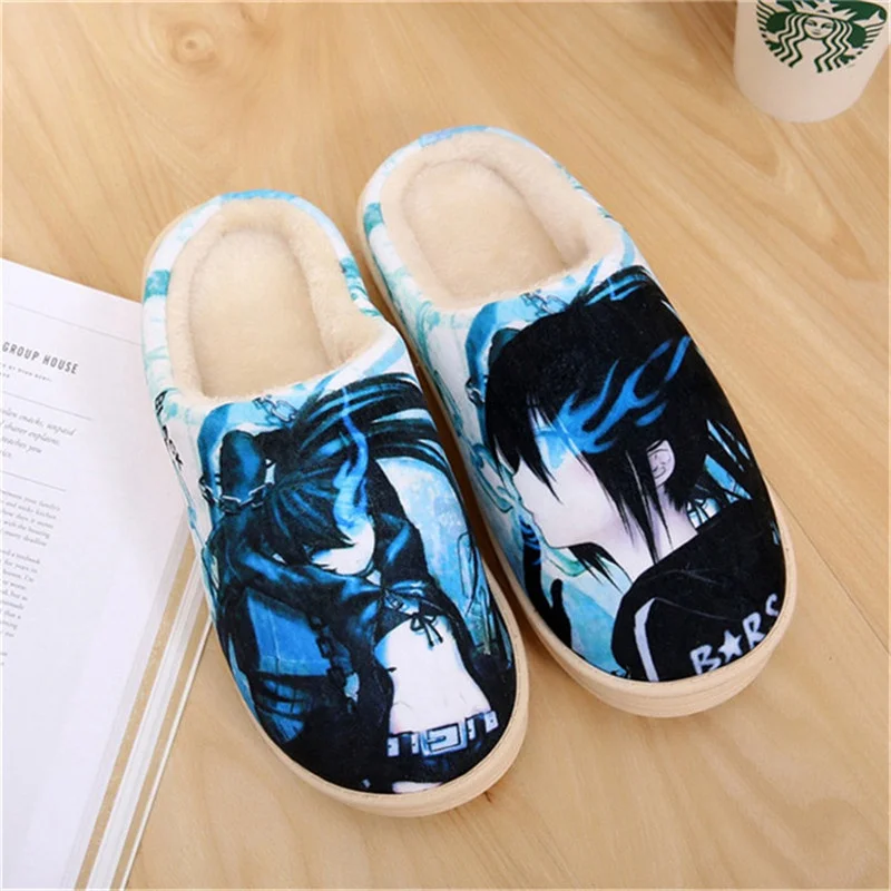 Обувь из плюша в японском стиле; Re Zero kara Hajimeru Isekai Ram Rem Emilia; женская теплая обувь; Плюшевые Нескользящие домашние тапочки - Цвет: BlackRockShooter