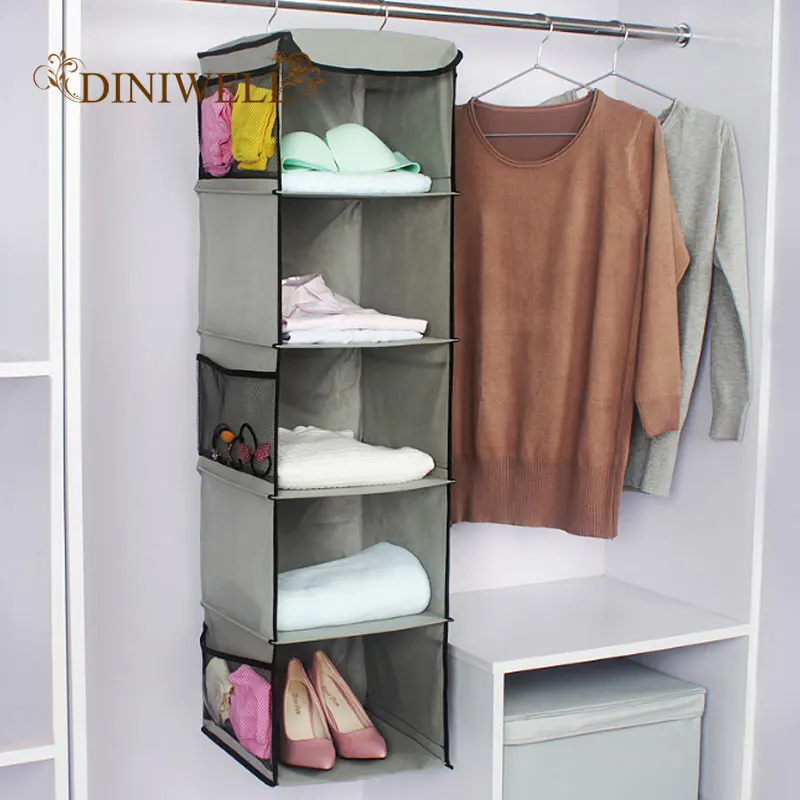 

5-layer Hanging Dustproof Storage Bag Portable Clothes Closet Wardrobe Bedroom Cube Type Storage Bag For Home Organizer