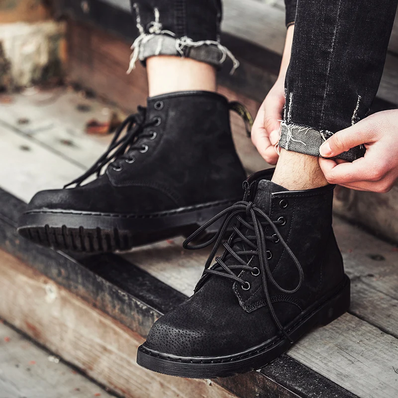 

Vintage Fashion Men's Chelsea Boots Autumn Winter Cowhide Leisure Shoes Round Toe Split Leather Ankle Boot Lace-up Work Shoes