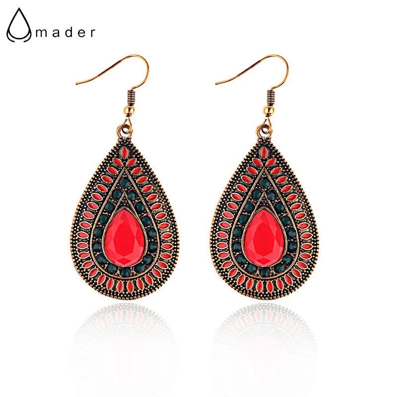 

Amader Women's Water Drop Gold Color Drop Earrings Vintage Style Red Drip Dangle Earrings Female Gift Bijouterie HQE902