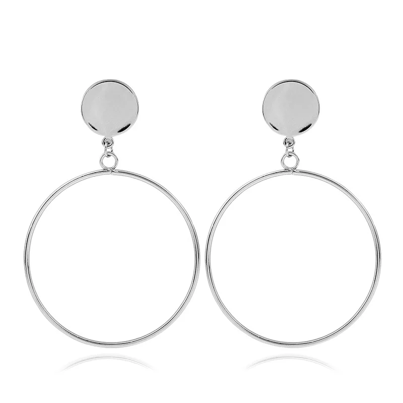 Trendy Gold Sliver Color Geometric Large Hollow Big Round Circle Earrings For Women  Hiphop Rock Simple   Drop Earrings Fashion Jewelry (7)