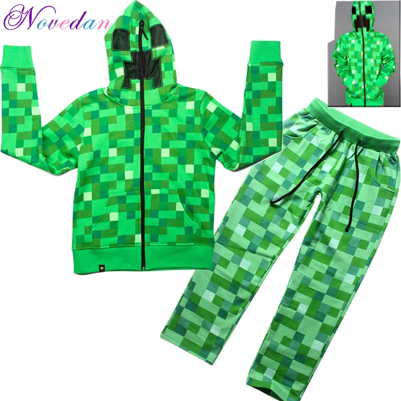 

Children Boys Minecraft Halloween Creeper Costume Casual Funny Green Zip-Up Hoodie Sweatshirt Birthday Party Clothing Set